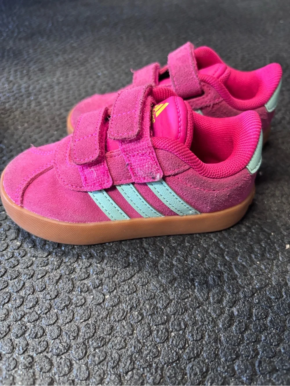 adidas Kids Hot Pink Suede Velcro Sneakers with Gum Sole
